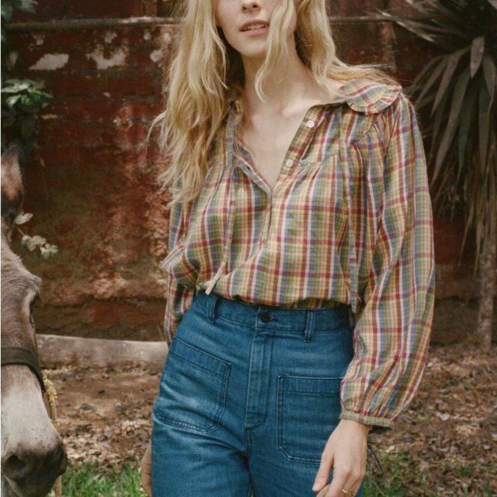 DOEN Billie Jean Top in Rainbow Plaid Print S